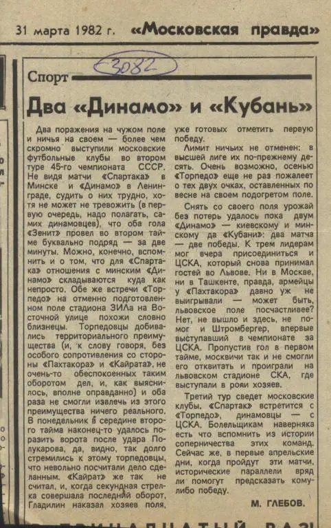 Два Динамо и Кубань. Обзор матчей высшей лиги 1982 (3082)