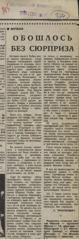 Обошлось без сюрприза. Обзор матчей на Кубок СССР 1-8 финала. 1985 (3171)