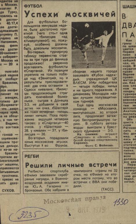 Успехи москвичей. Обзор матчей высшей лиги 1979 (3235)