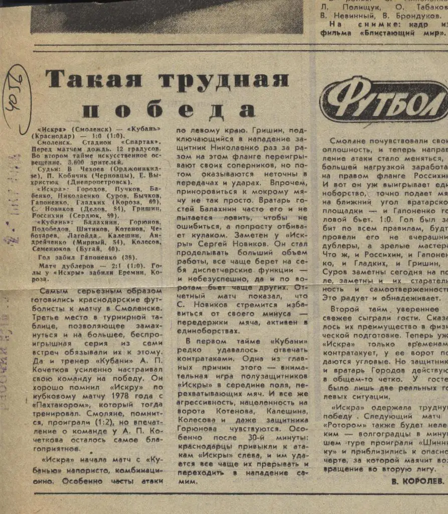 Такая_трудная_победа. _Искра_Смоленск - Кубань_Краснодар . 1984.(4056)
