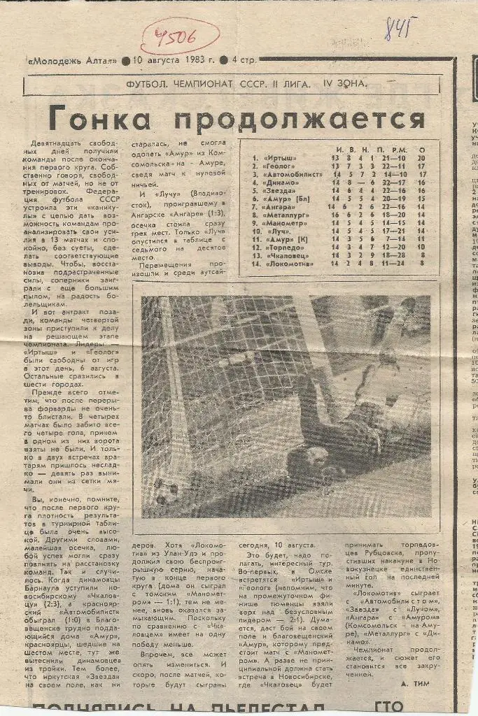 Гонка продолжается. Обзор матчей второй лиги.1983 (4506)