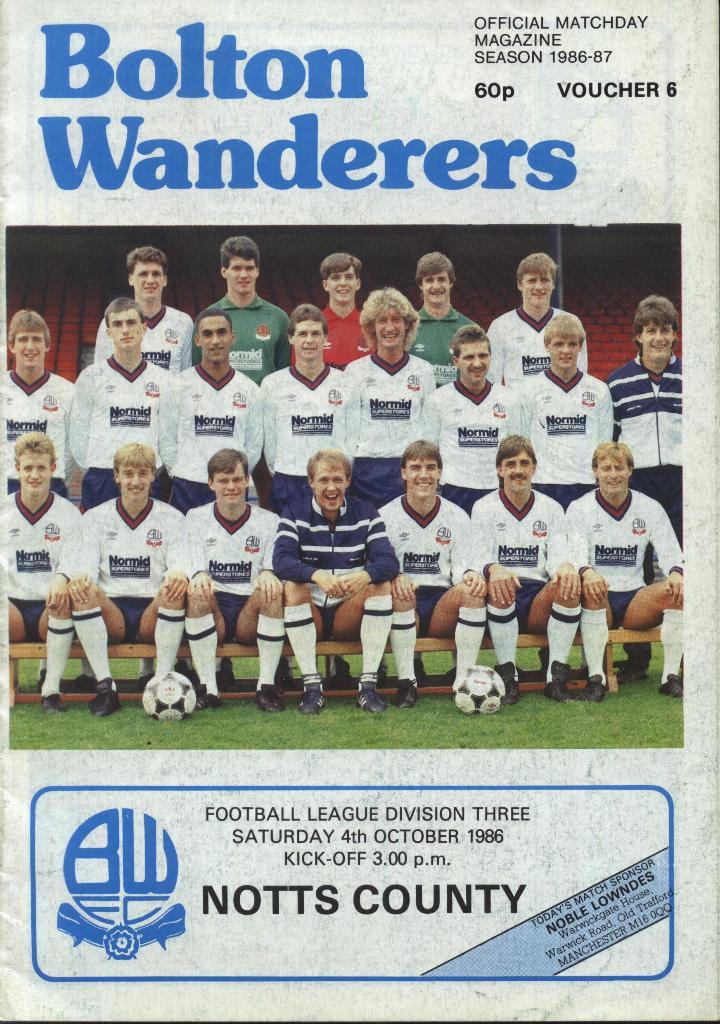 Bolton Wanderers v Notts County _04.10. 1986 div. Three