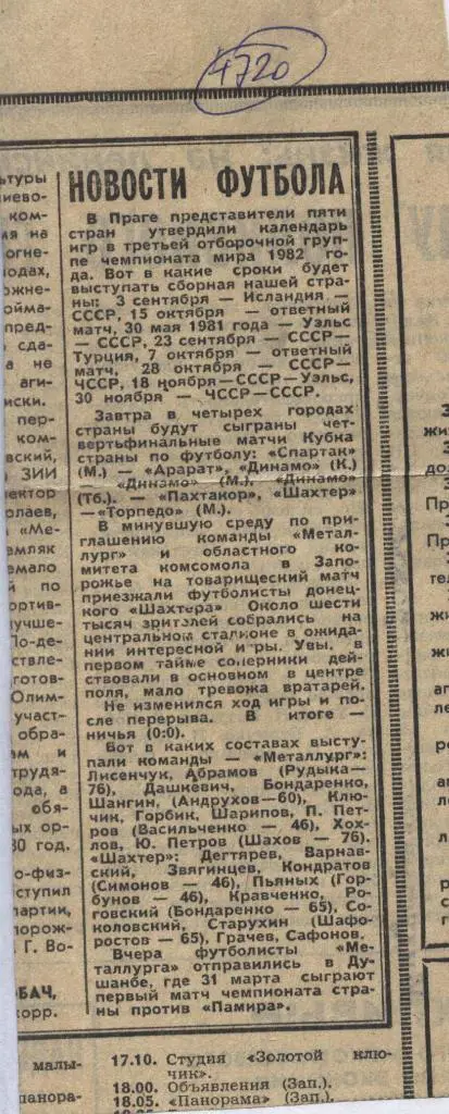 Новости футбола. 1980 (4720)