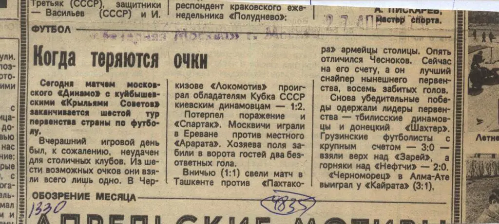 Когда теряются очки. Обзор игр _высшей лиги.1979 (4835)