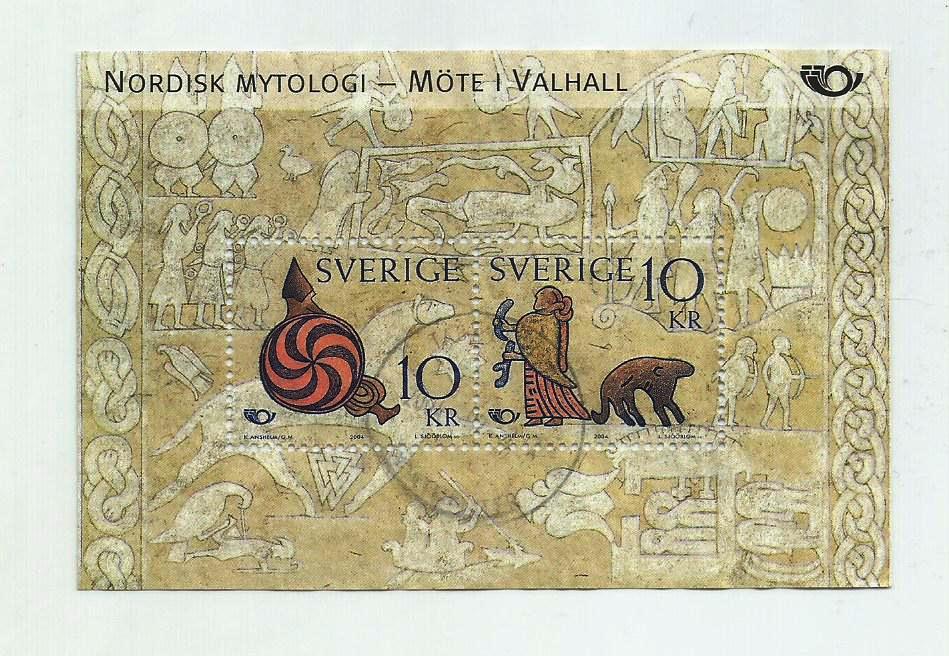блок + из двух марок. почта Швеции. Nodisk mytologi... гашеная