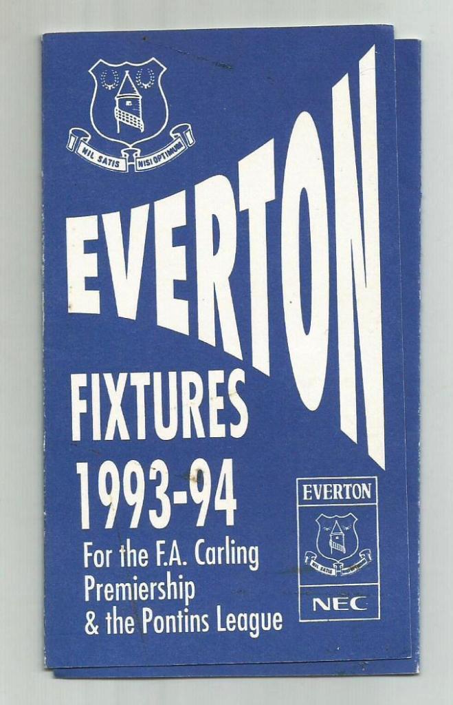 буклет - EVERTON fixtures_ season 1993-94(England)