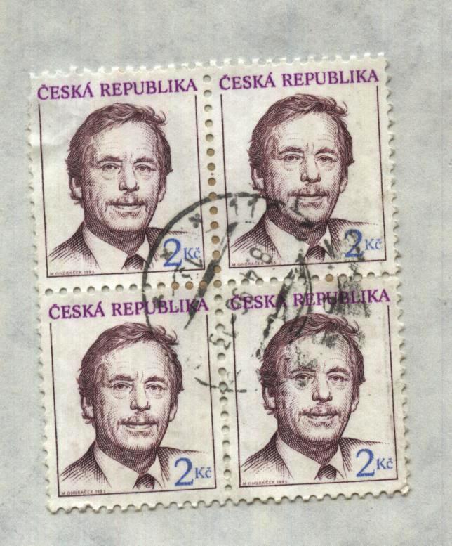 марка . почта Ceska Republika_ 2 kc_гашеная. (лот из 4х марок)