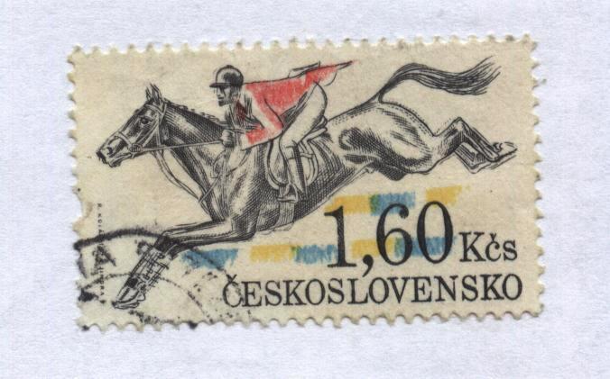 марка . почта Ceskoslovensko_конный спорт. _гашеная,