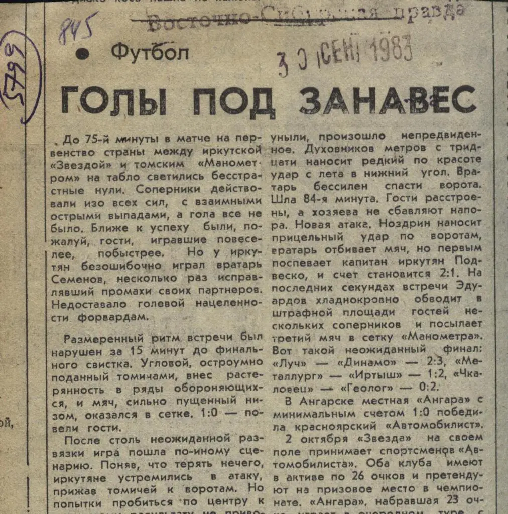 Обзор матчей второй лиги. 1983 (5799)