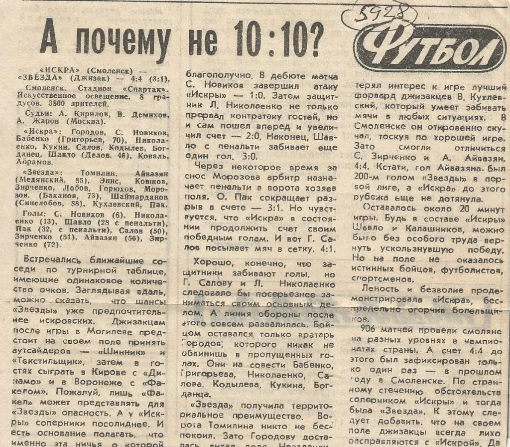 Отчет. Искра Смоленск - Звезда Джизак. 1983 (5928)