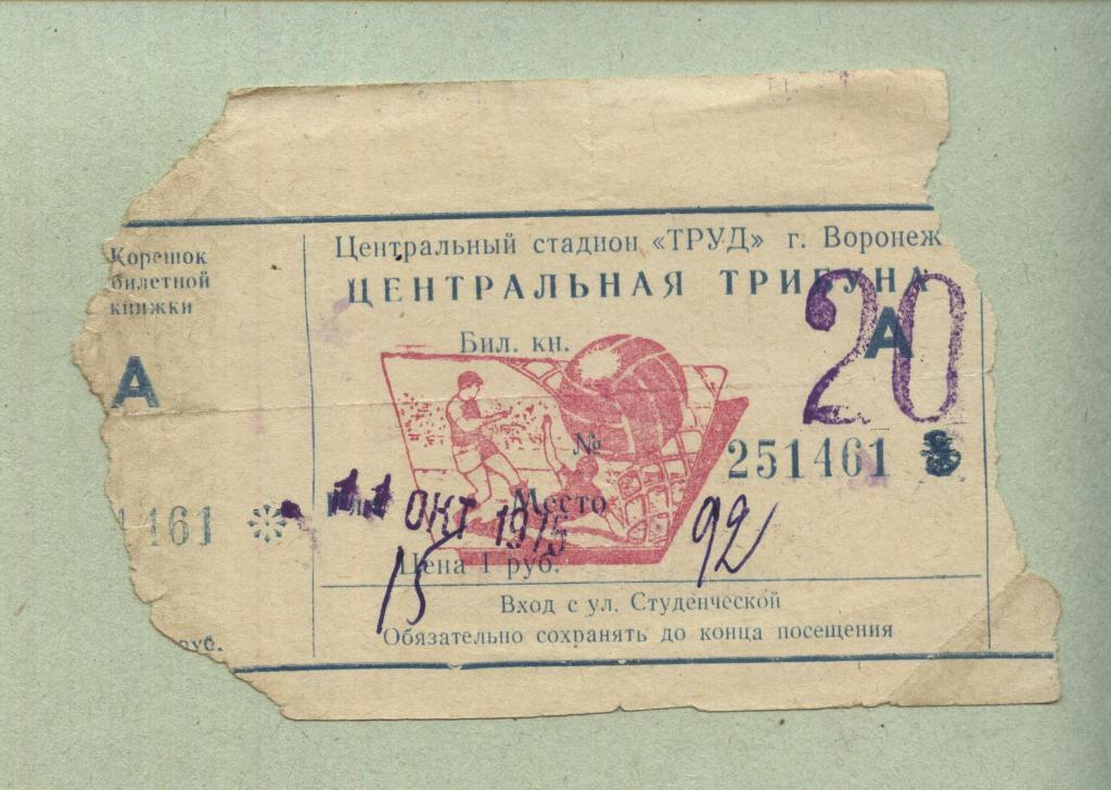 Труд Воронеж - Динамо Махачкала_11.10. 1975_ (билет)