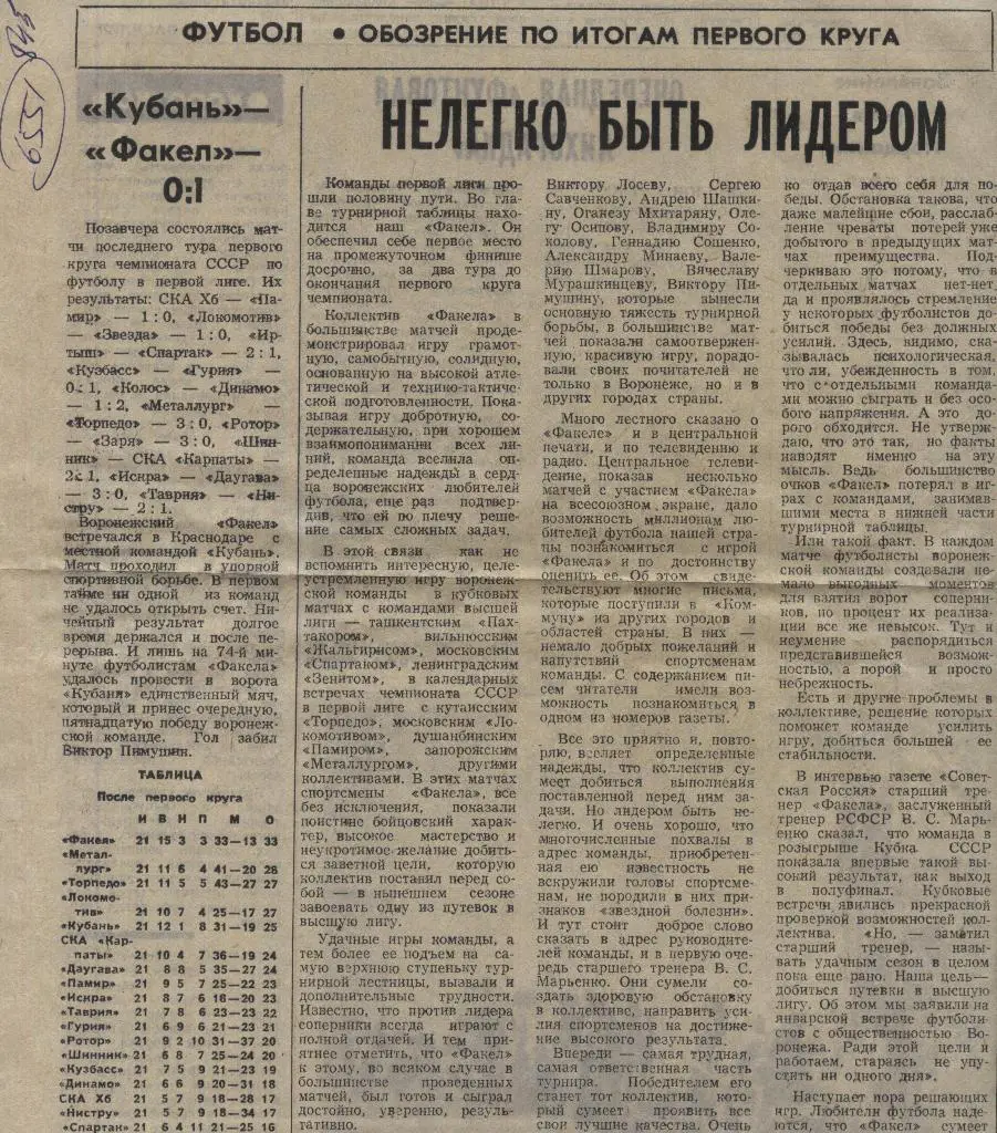 Обзор матчей первой лиги _1984._(6551) .