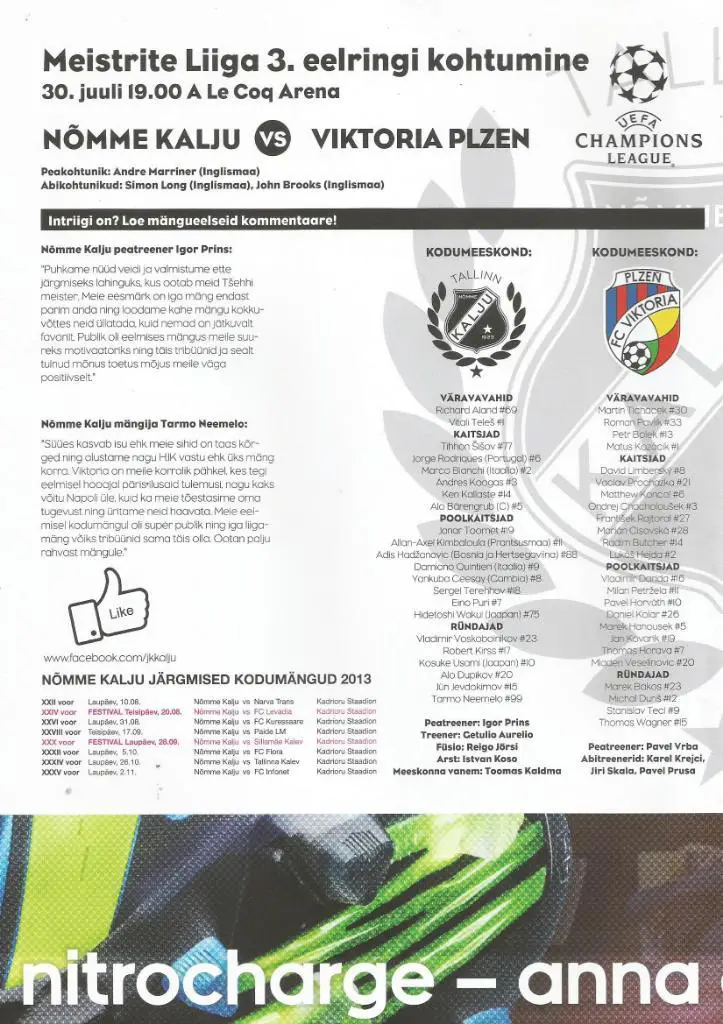 Nomme Kalju v Viktoria Plzen _30.07. 2013 _Ch.L_Qual. 1