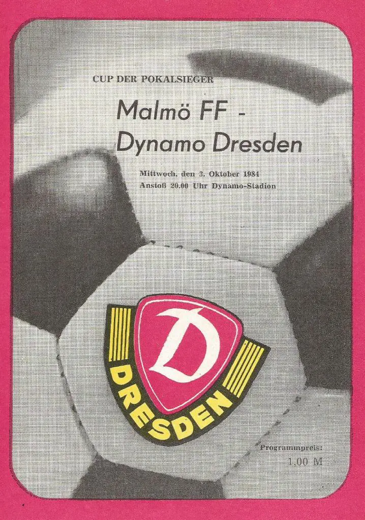Динамо Дрезден, ГДР - Мальмё _Швеция_03.10.1984_кубок кубков