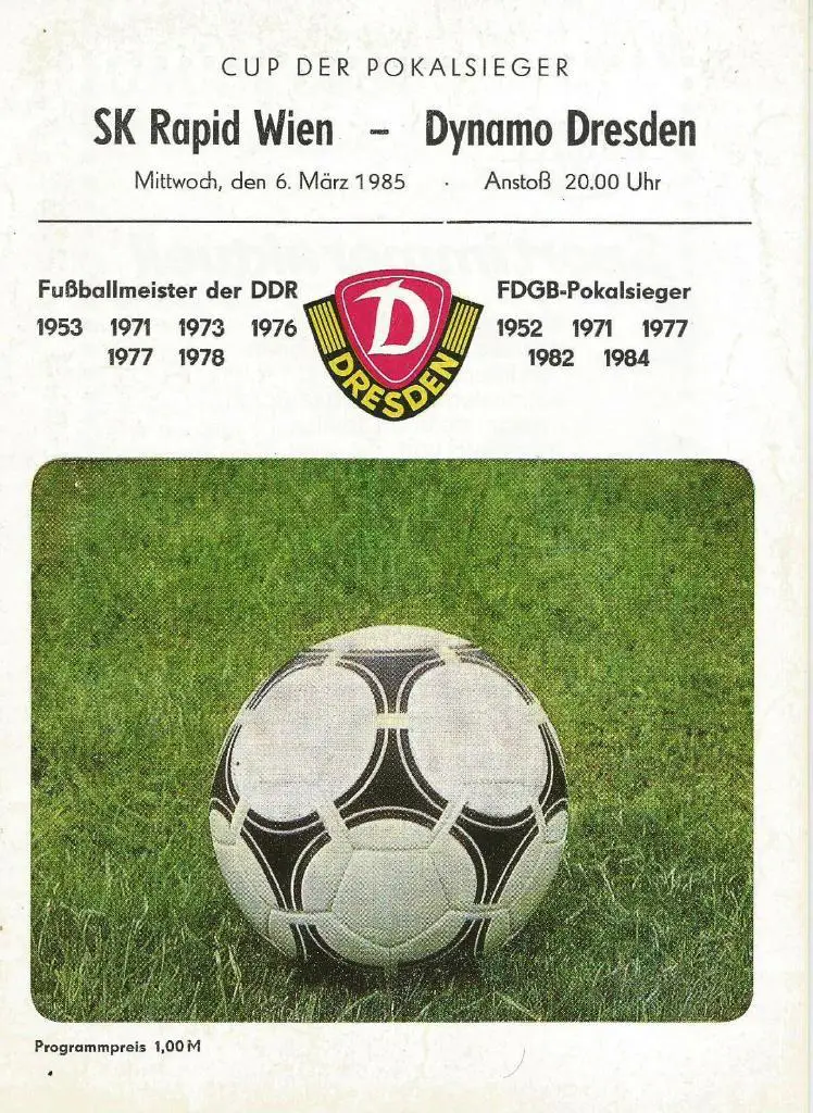 Динамо Дрезден, ГДР - Рапид Вена, Австрия_06.03.1985_кубок кубков
