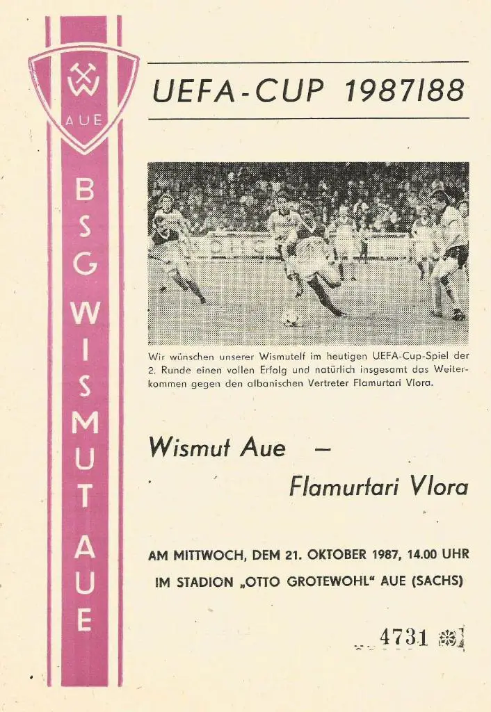 Висмут Ауэ, ГДР - Фламуртари Влора, Албания_21.10.1987_ кубок УЕФА