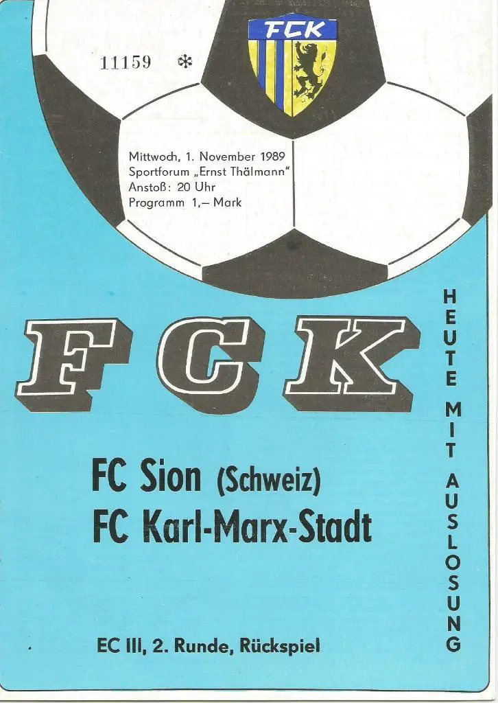 Karl Marx Stadt DDR v Sion Schweiz_01.11. 1989_UEFA cup