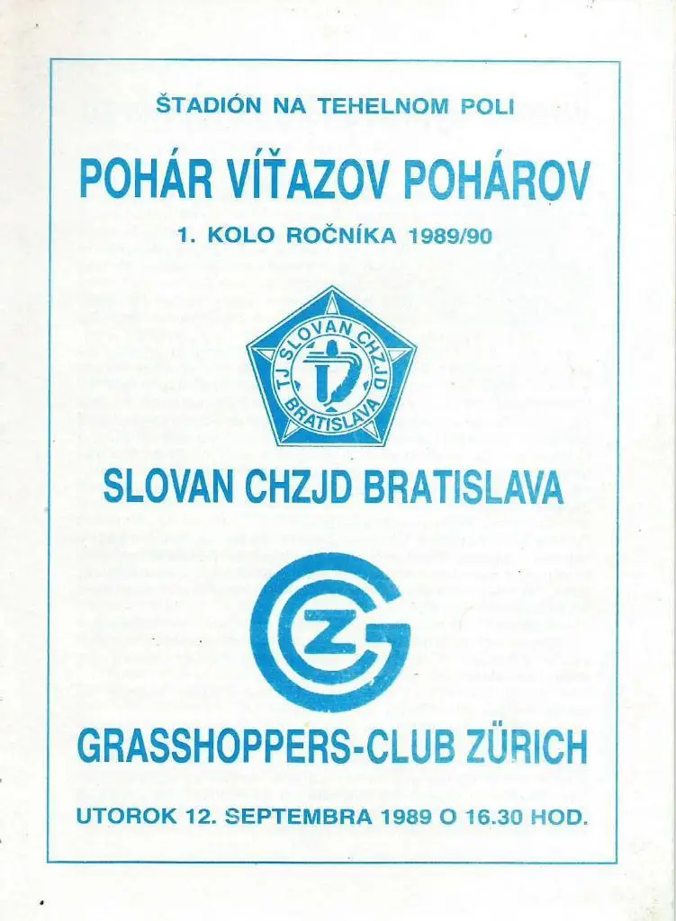 Slovan Bratislava, Czechoslovakia v Grasshopers Zurich, Schweiz_19.09. 1989_ECWC