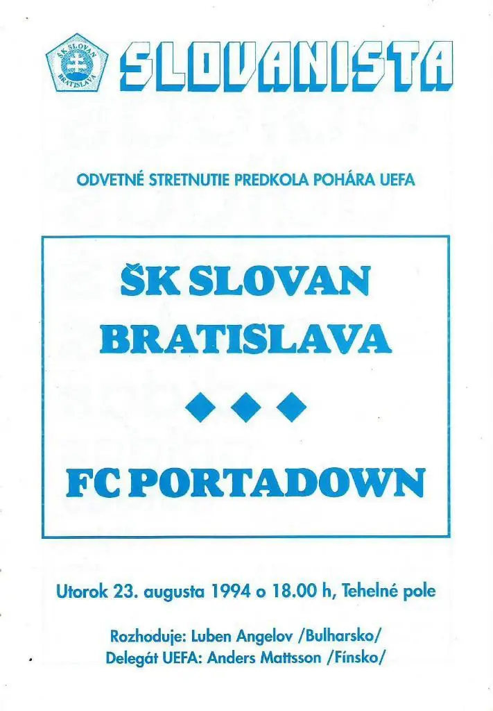 Slovan Bratislava, Slovakia v Portadown, Nord Ireland_23.08. 1994_ECWC