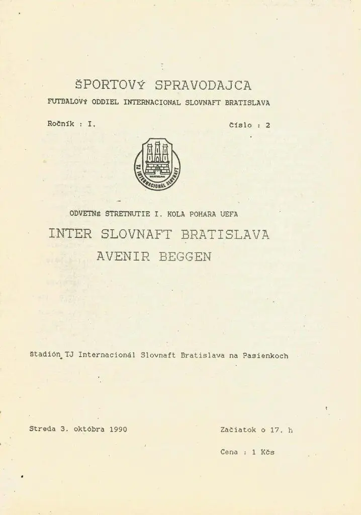 International Bratislava, CSSR v Avenir Beggen, Luxemburg_03.10. 1990_UEFA cup