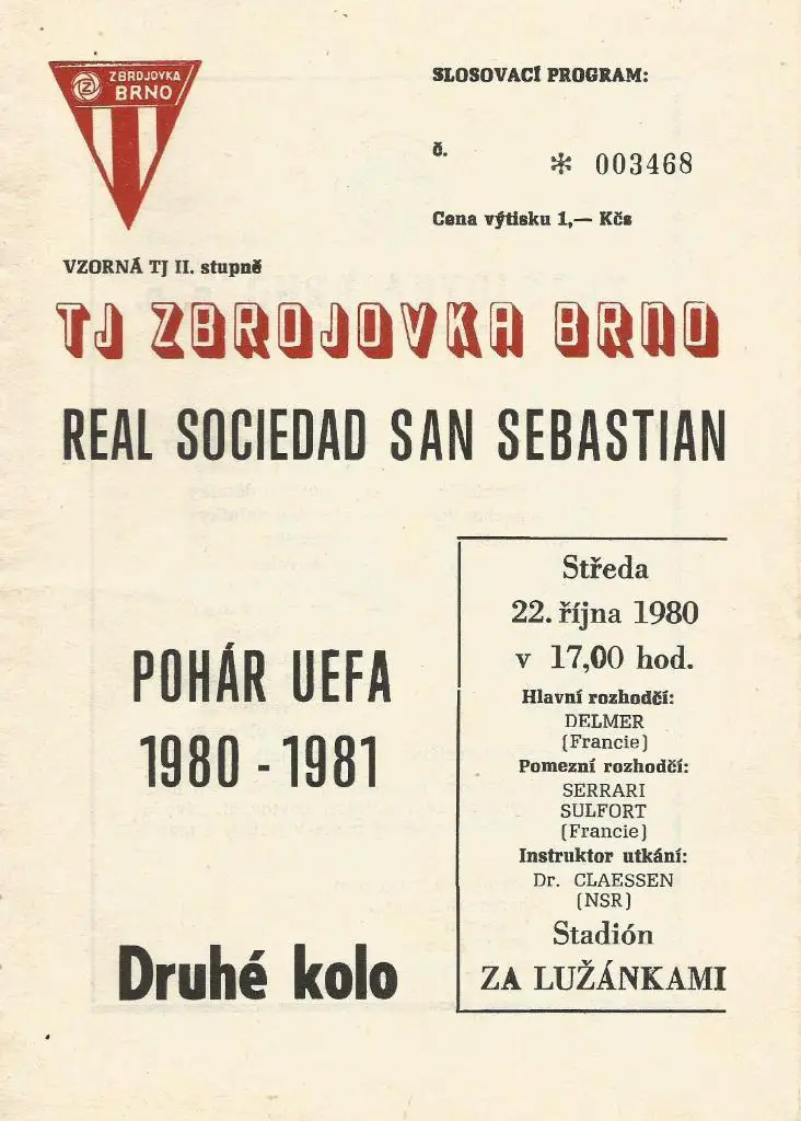 Zbrojovka Brno, CSSR v Real Sociedad San Sebasttian,Spain_22.10. 1980_UEFA cup