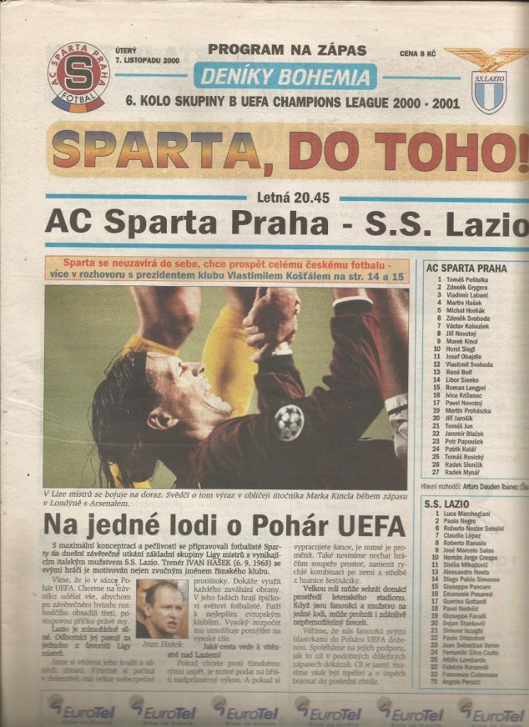 Sparta Prague, Czech Rep. v Lazio Roma, Italy_07.11. 2000_Champ.L.