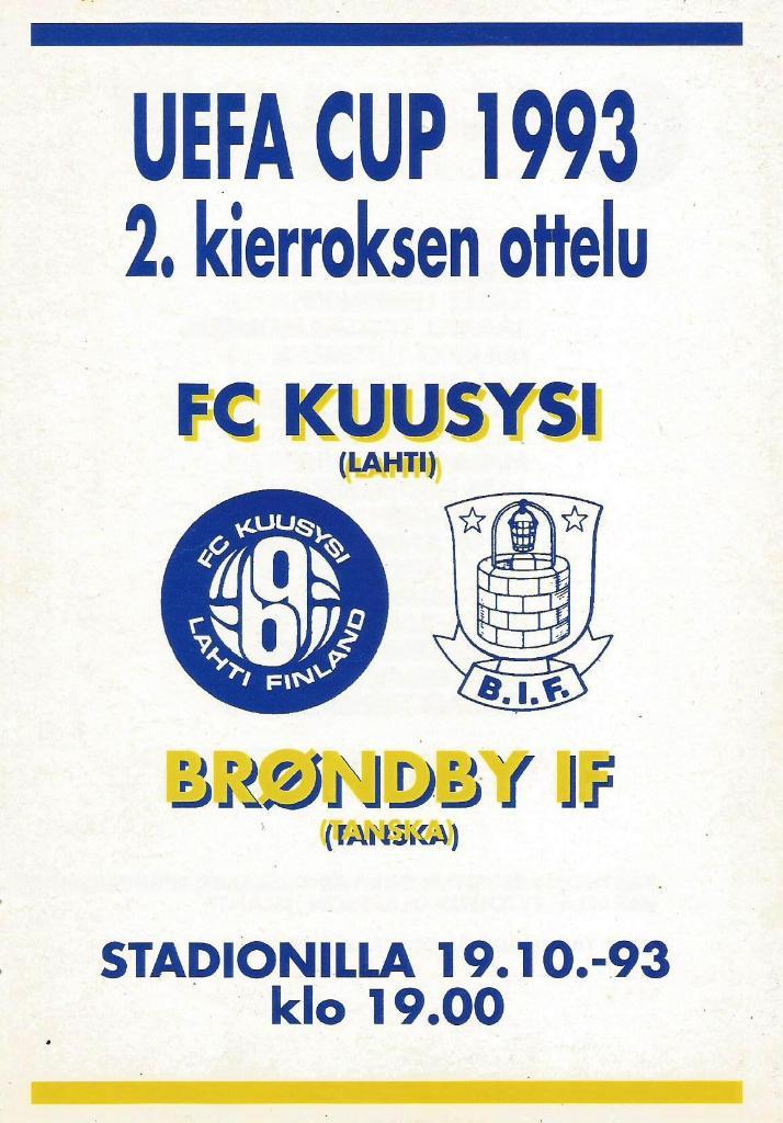 Kuusysi Lahti, Finland v Brondby IF Denmark _19.10.1983_UEFA cup