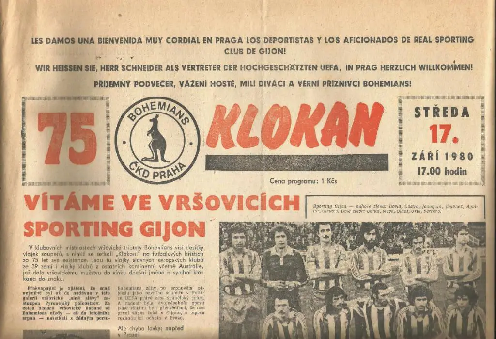 Bohemians Prague, CSSR v Sporting Gijon, Spain_17.09. 198_UEFA cup