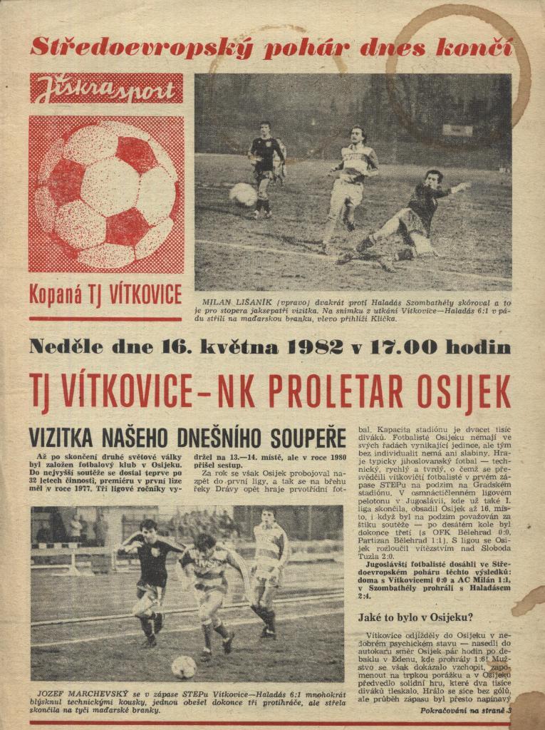 TJ Vitkovice CSSR v Proletar Osiek, Jugoslavija_1982 _interpohar