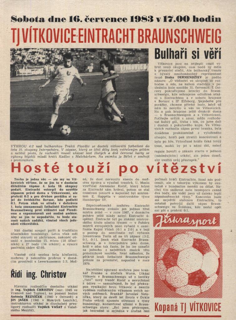 TJ Vitkovice CSSR v Eintracht Braunschweig, Germany,_16.07.-1983_interpo har