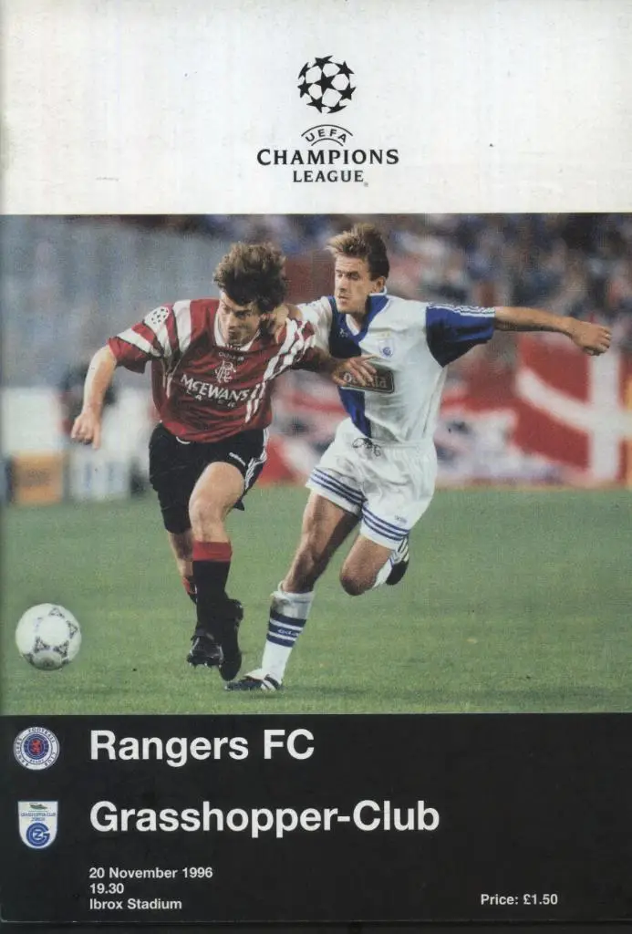 Rangers Glasgow Scotland v Grasshoppers Shweicarija _20.11.1996_Ch.L. office.