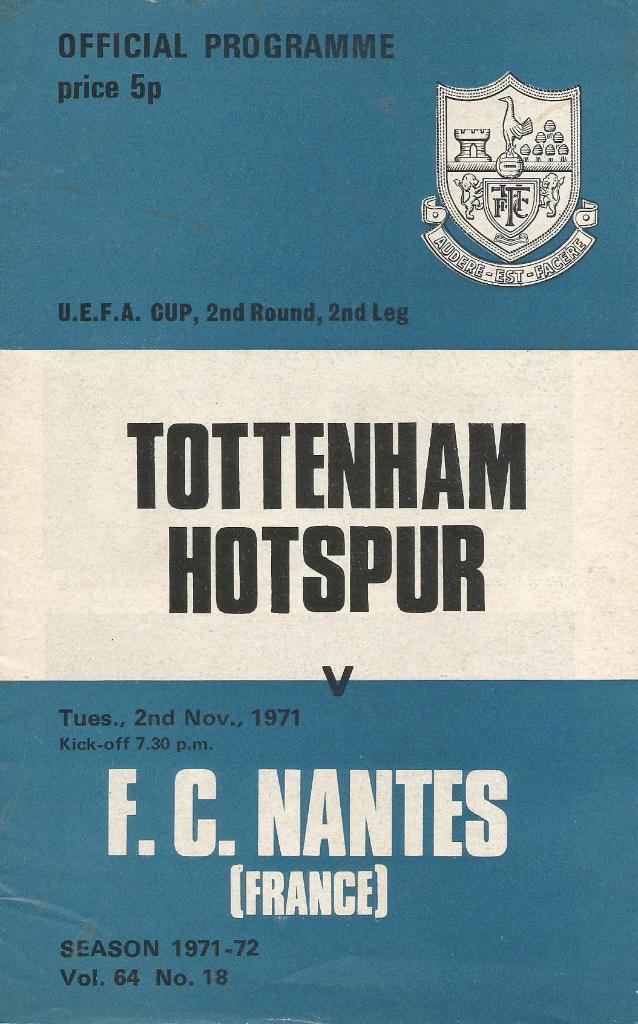 Tottenham Hotspur, England v Nantes France_02.11. 1971_UEFA cup