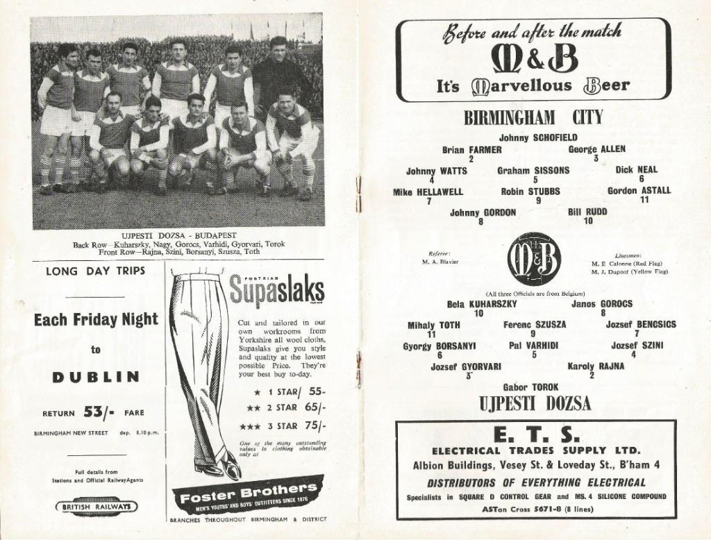 Birmingham_City, England v Ujpest Doza, Hungary_19.10. 1960_ 1