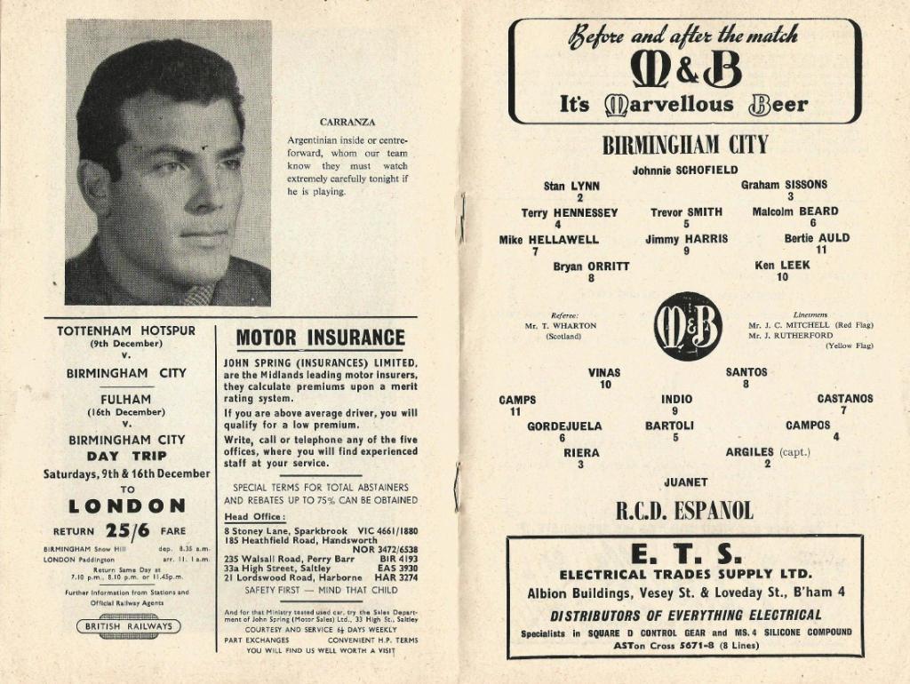 Birmingham_City, England v RCD Espanol_Spain_ 07.12. 1961_inter-city _ 1