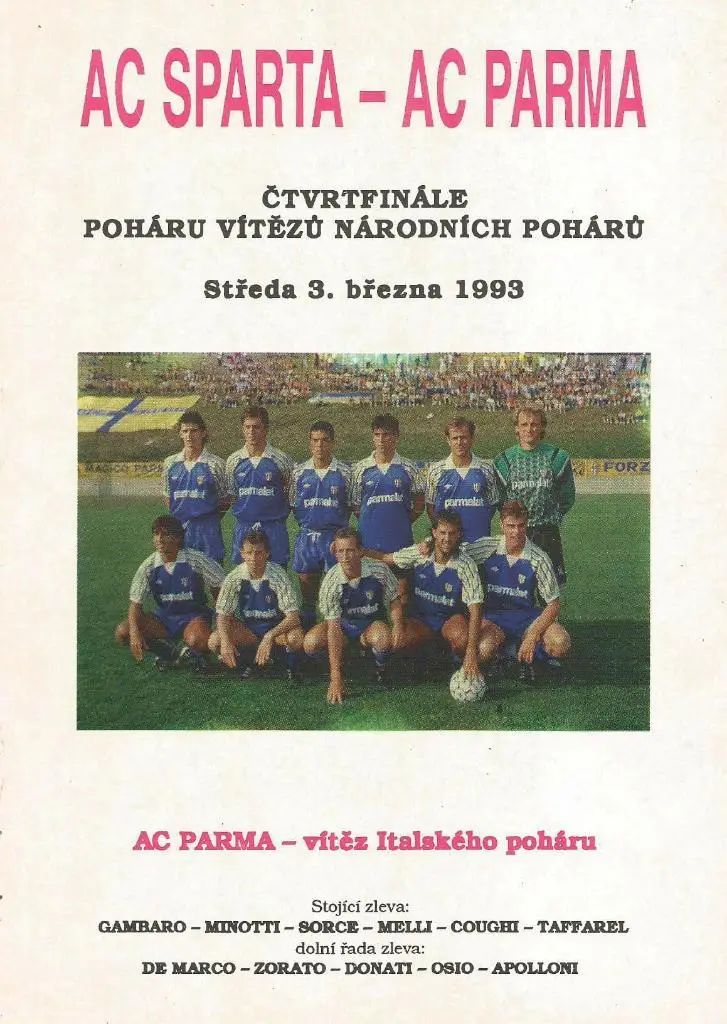 Sparta Praha, Czechoslovakia v Parma _Italy_03.03 ._1993_ECWC