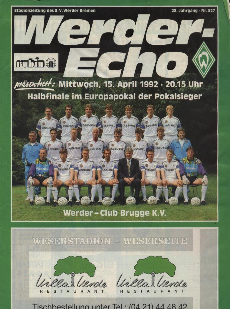 Werder Bremen, Germany v club Brugge Belgium_15.04. 1992_ ECWC