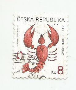 марка . почта Ceska Republika_Rak_ 8 kc_гашеная.