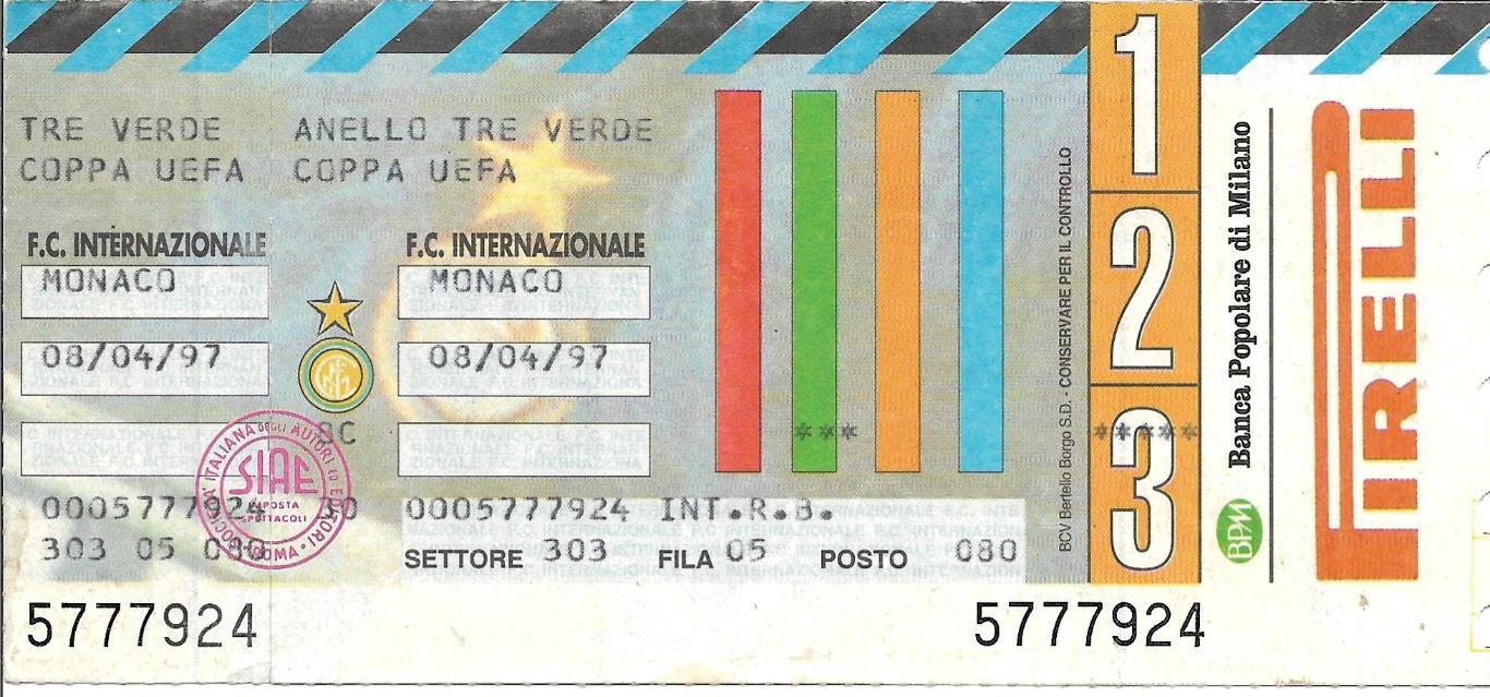 билет. Интернационале Италия v Монако_1997_УЕФА