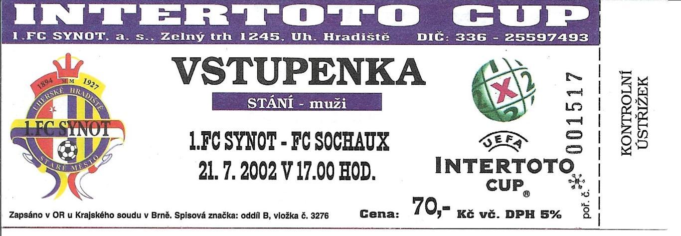билет. Sinot Uh.Gradiste, Czech v Sohaux_France_21.07.2002_int ertoto
