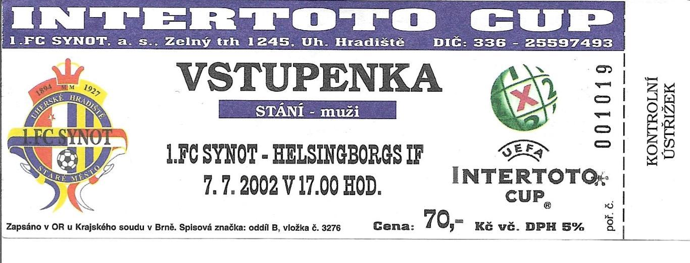 билет. Sinot Uh.Gradiste, Czech v Helsingborgs _Sweden_07.07.2002_int ertoto