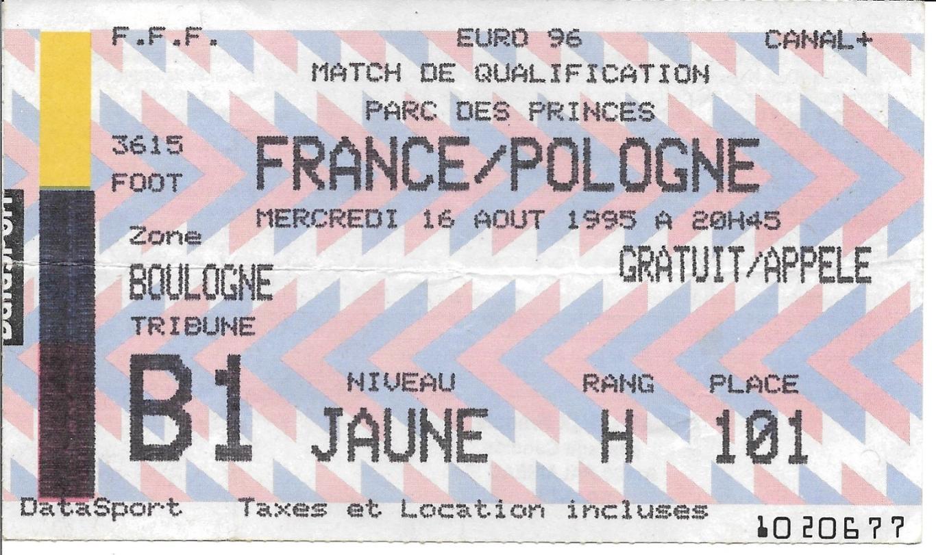 билет. France v Pologne (Польша)._1995_Евро 96-отб.