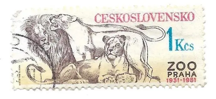марка . почта Ceskoslovensko._ZOO_Praha_1_ Kcs_.гашеная ,