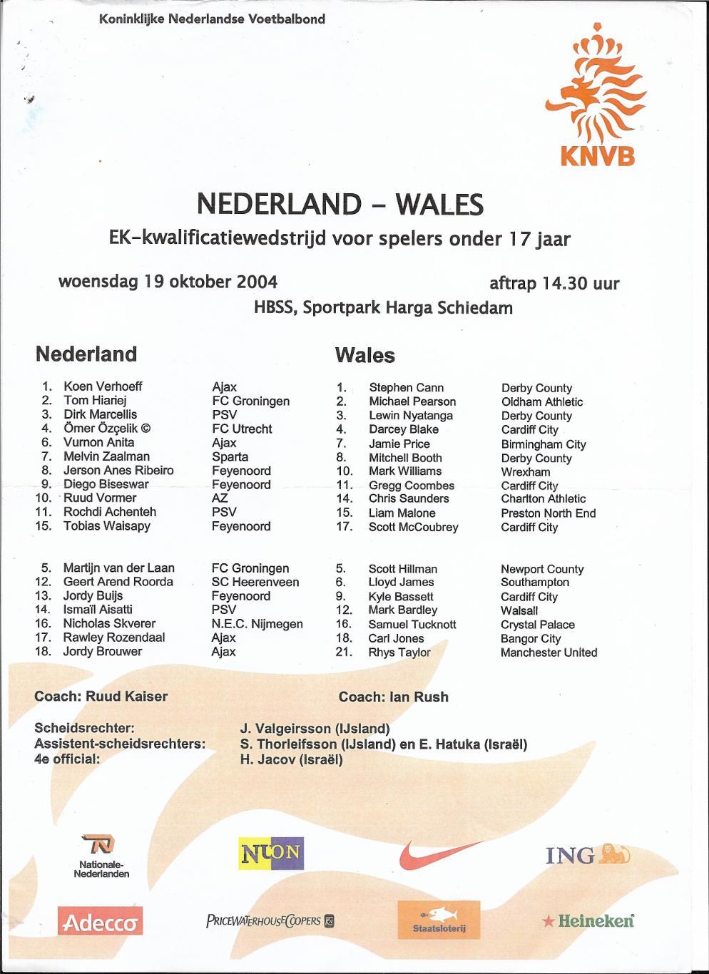 Nederland v Wales_19.10.2004_kwalifica tiewedstrijd_17-jaar- старт._протокол