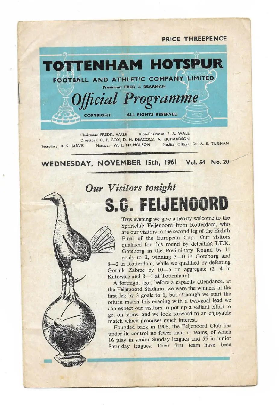 программа. Tottenham_Hotspur_v_F.C._Fei jenoord_.1961_EC_