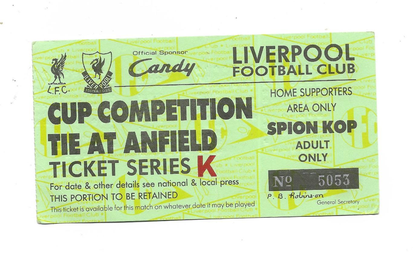 билет. Liverpool v Everton _17.02. 1991