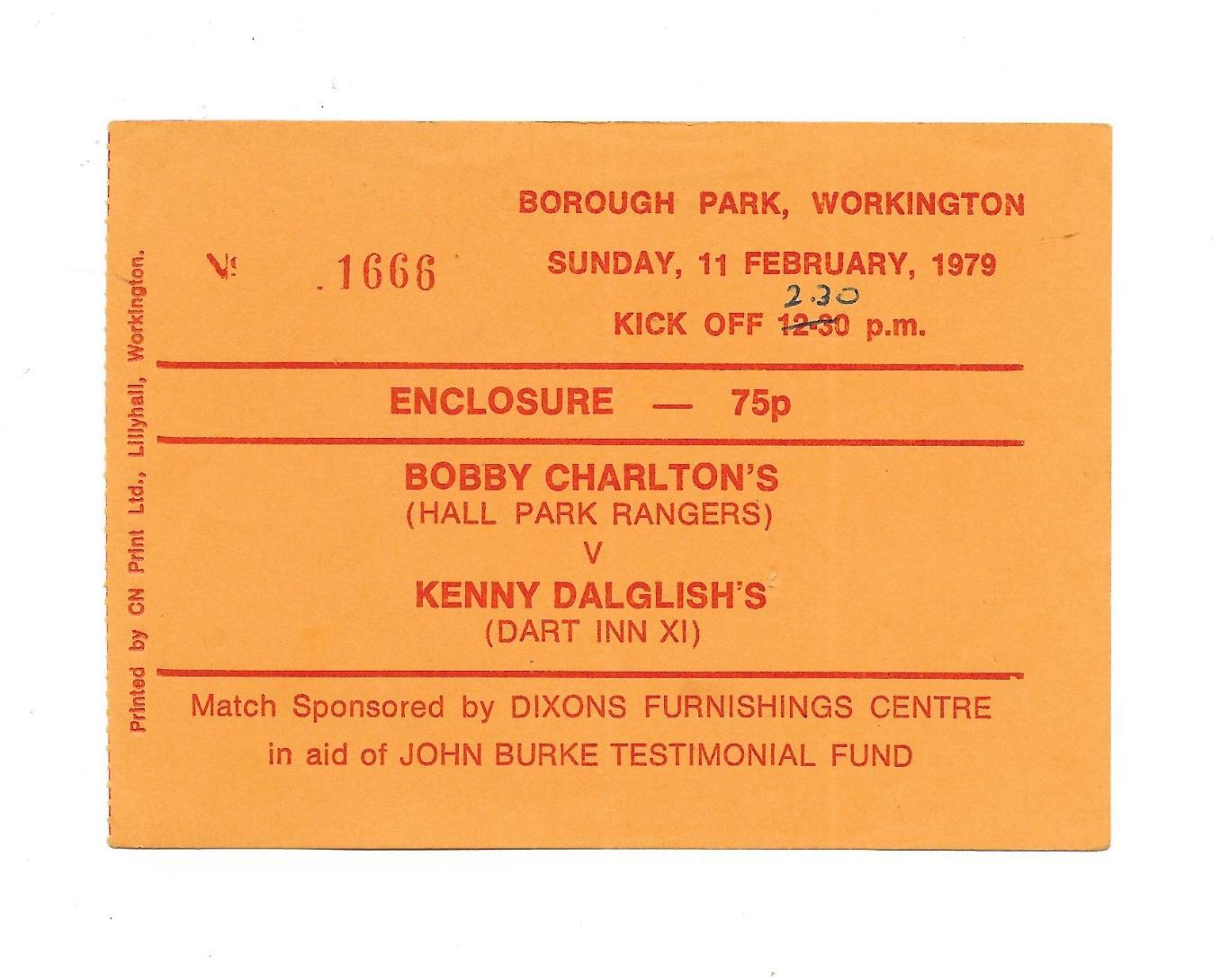 билет. BOBBY_CHARLTON'S (hall, Park_Rangers) v KENNY_DANGLICH'S_(.. 11.02. 1979