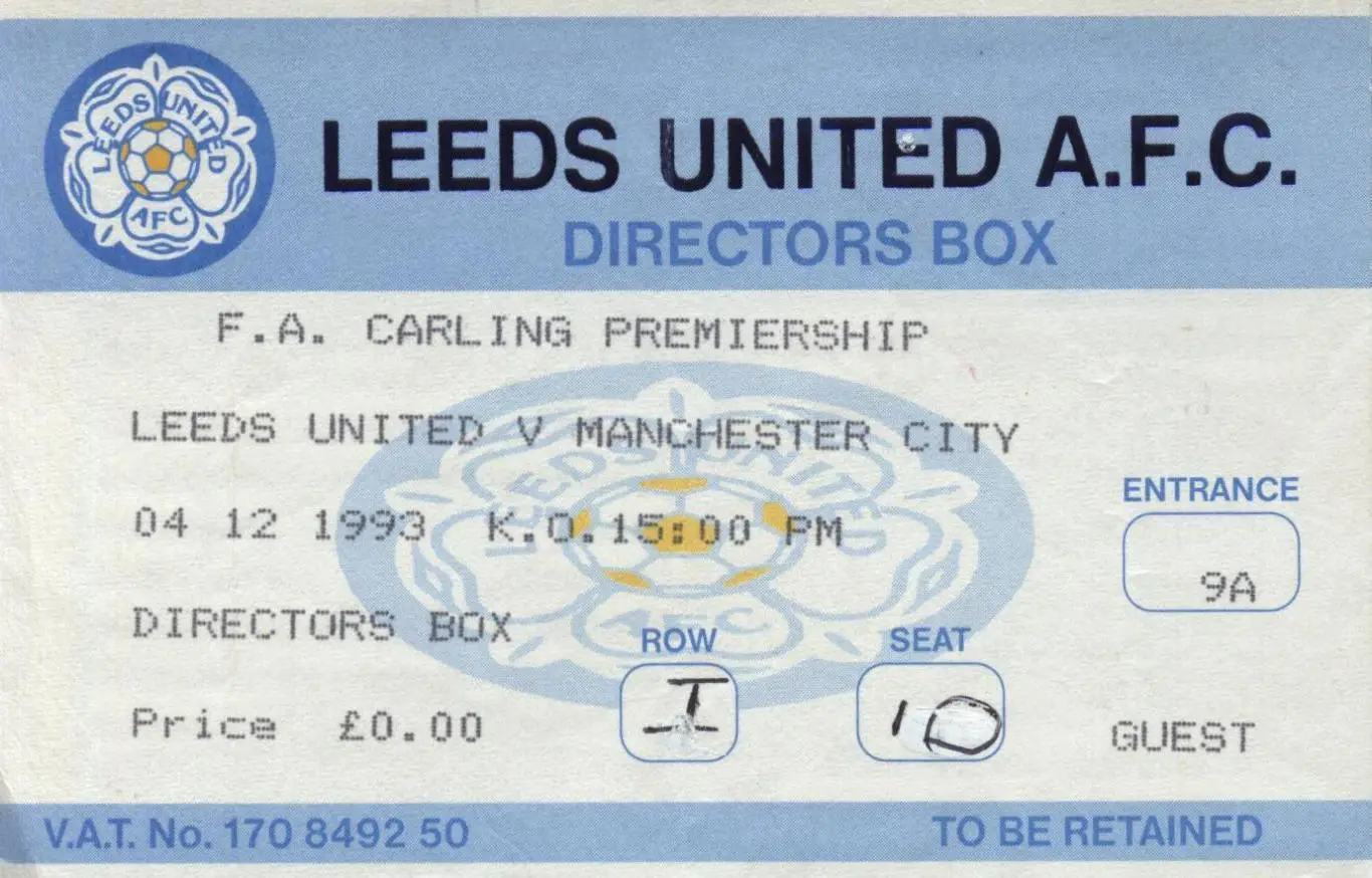 билет. LEEDS_UNITED v MANCHESTER_CITY_04.12. 1993