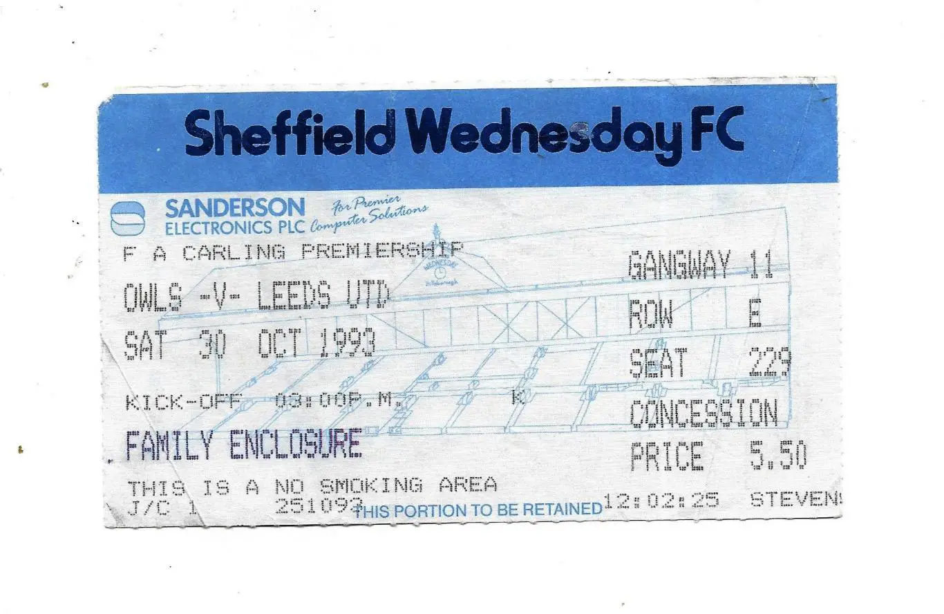 билет. SHEFFIELD_WEDNESDAY v LEEDS_UNITED_30.10. 1993