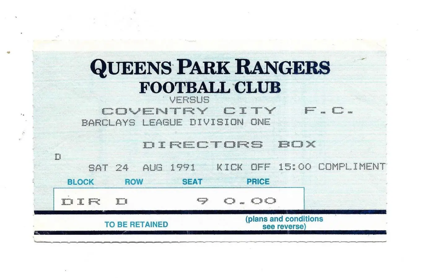 билет. QUEENS_PARK_RANGERS v COVENTRY_CITY_24.08. 1991