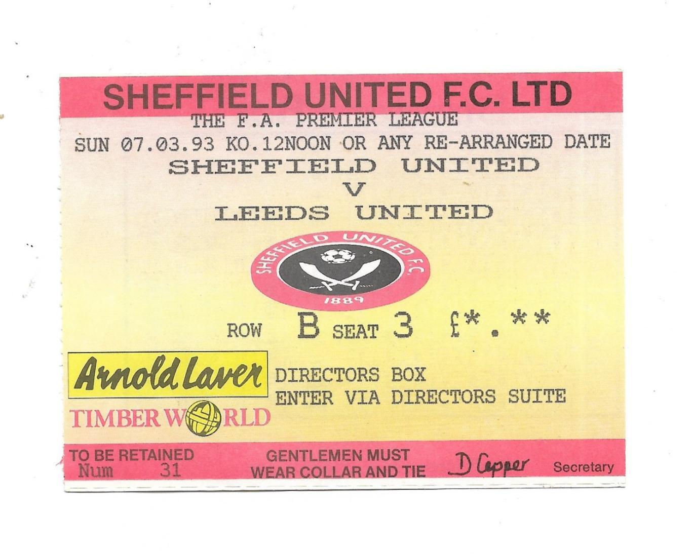 билет. SHEFFIELD_UNITED v LEEDS_UNITED_07.03. 1993